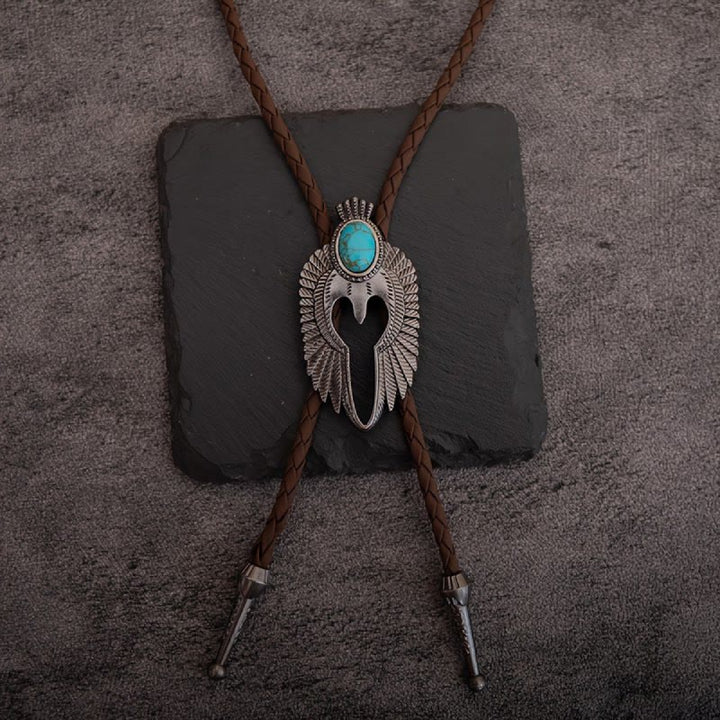 Vintage Turquoise Angel's Wings Bolo Tie - Brown - image 1