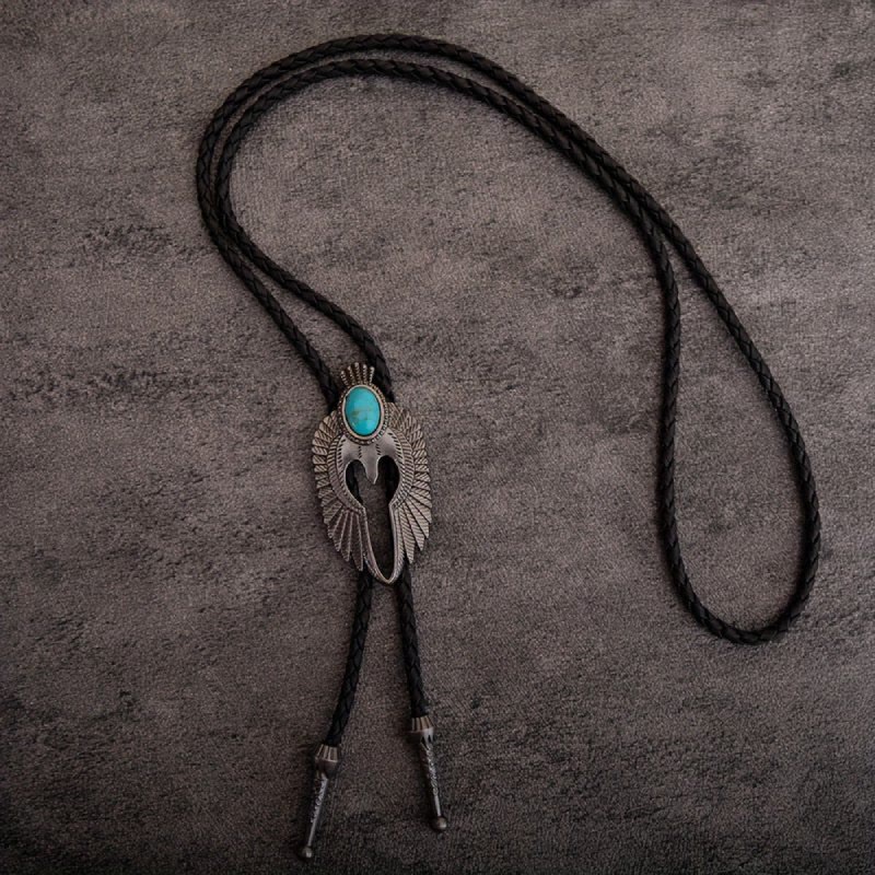 Vintage Turquoise Angel's Wings Bolo Tie - image 4