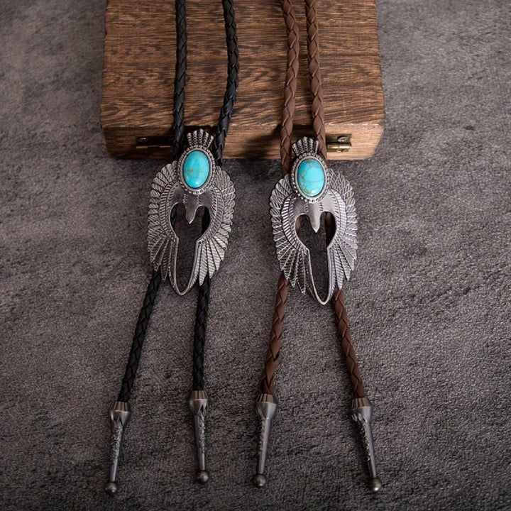 Vintage Turquoise Angel's Wings Bolo Tie - image 0