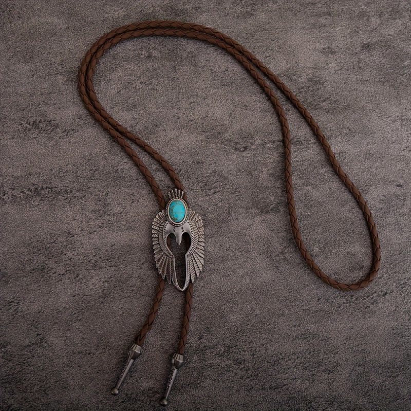 Vintage Turquoise Angel's Wings Bolo Tie - image 2