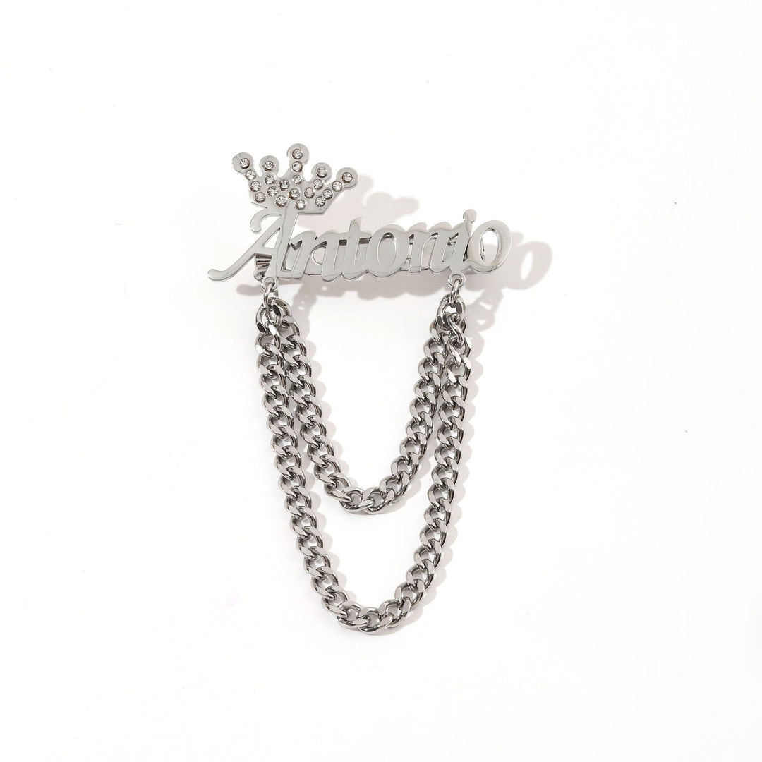 Custom Your Name Brooch With Crown Decor Suit Accessories - Silver - image 6