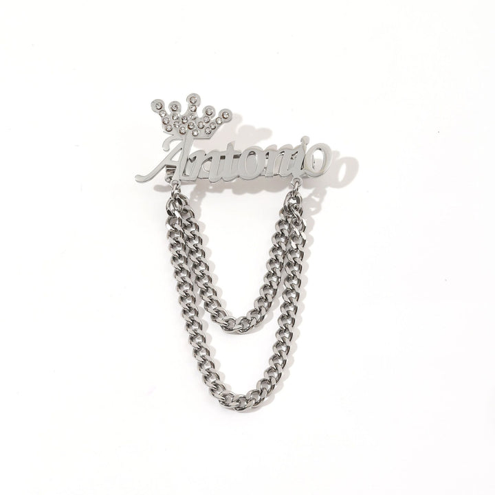 Custom Your Name Brooch With Crown Decor Suit Accessories - Silver - image 6
