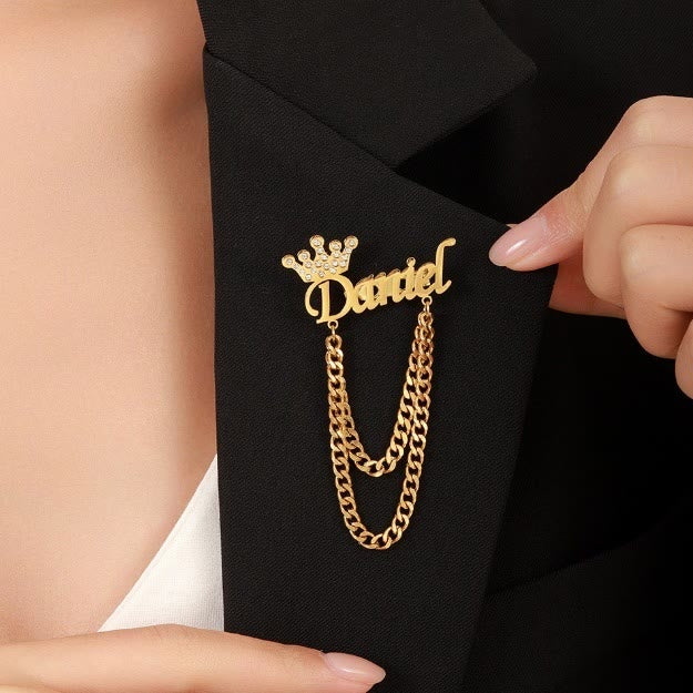 Custom Your Name Brooch With Crown Decor Suit Accessories - Gold - image 1