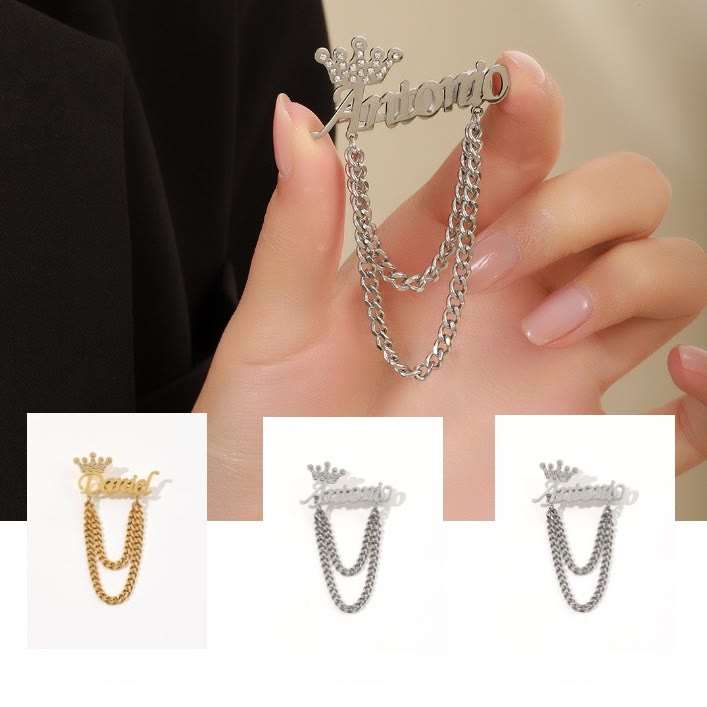 Custom Your Name Brooch With Crown Decor Suit Accessories - image 2