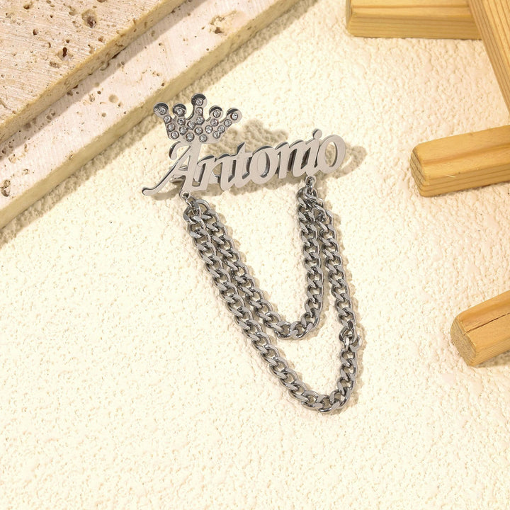 Custom Your Name Brooch With Crown Decor Suit Accessories - image 3