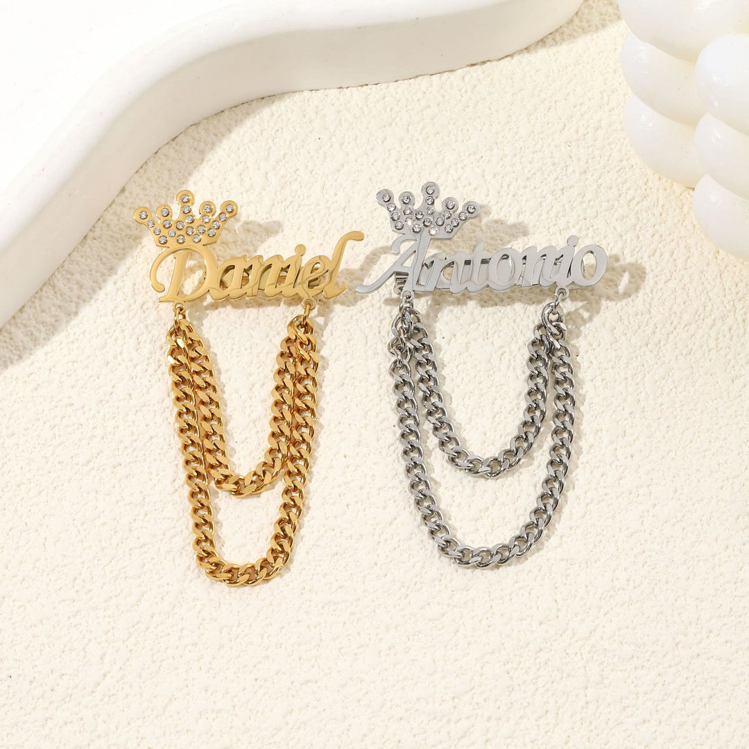 Custom Your Name Brooch With Crown Decor Suit Accessories - image 0
