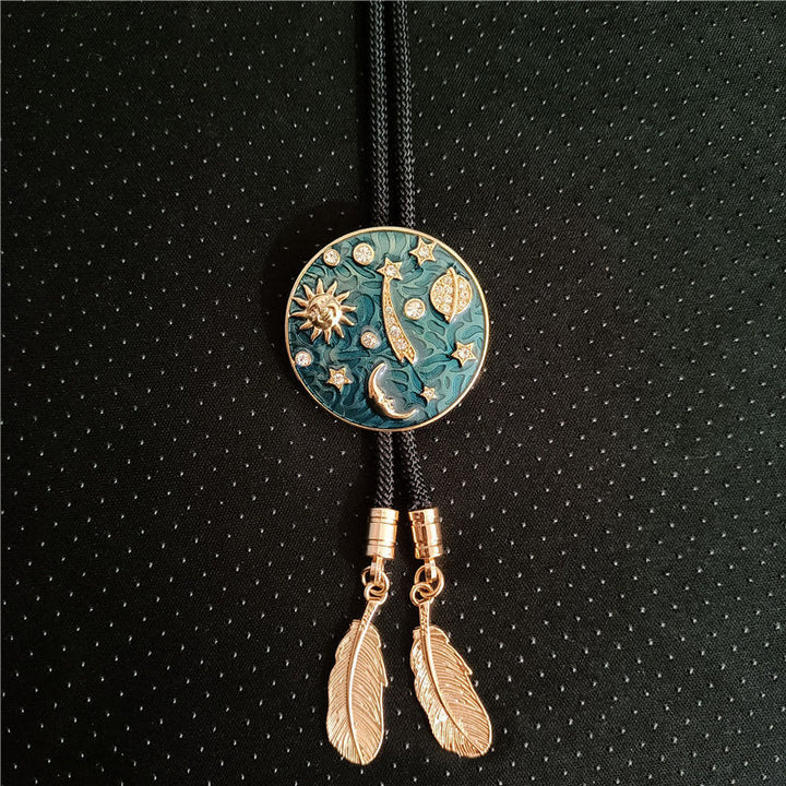 Vintage Sun Crescent Moon Universe Rhinestone Bolo Tie - #01 - image 0