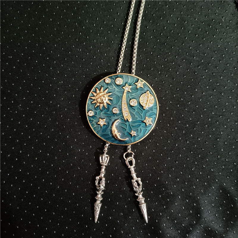 Vintage Sun Crescent Moon Universe Rhinestone Bolo Tie