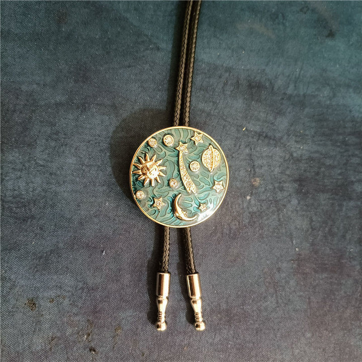Vintage Sun Crescent Moon Universe Rhinestone Bolo Tie - #02 - image 1