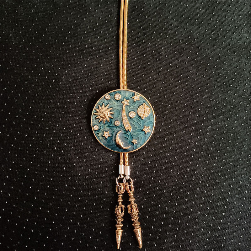 Vintage Sun Crescent Moon Universe Rhinestone Bolo Tie