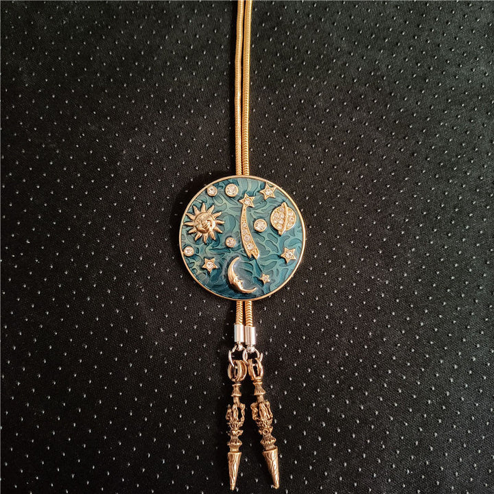 Vintage Sun Crescent Moon Universe Rhinestone Bolo Tie