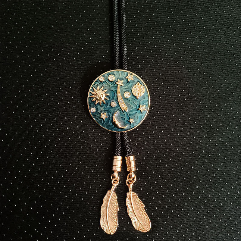 Vintage Sun Crescent Moon Universe Rhinestone Bolo Tie - #01 - image 0