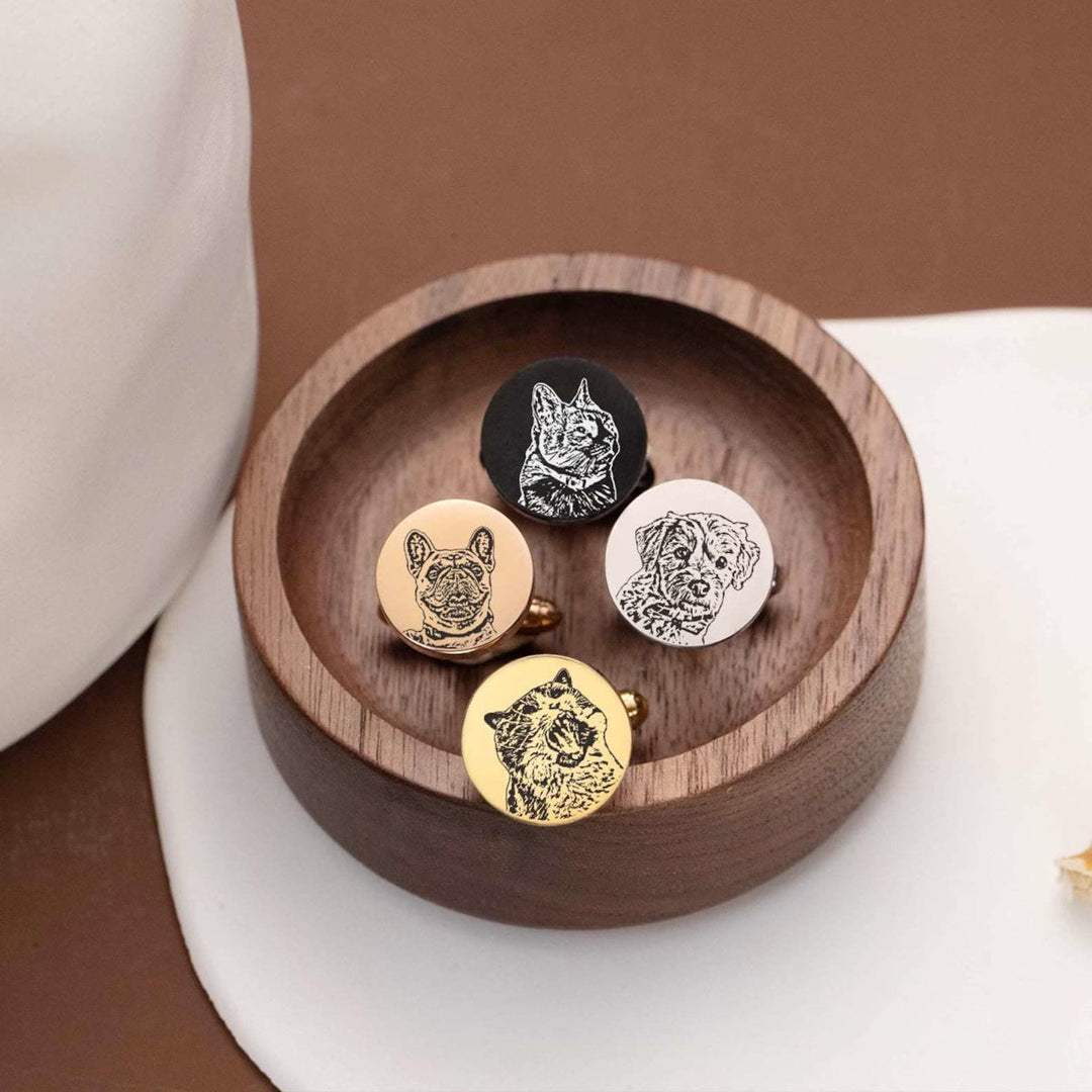 1 Pair Custom Pet Portrait Button Covers Set Cufflinks