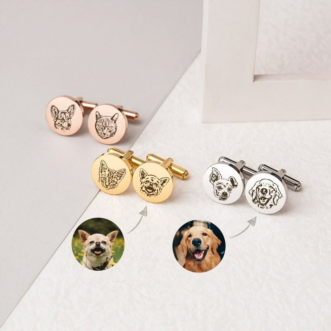 1 Pair Custom Pet Portrait Button Covers Set Cufflinks