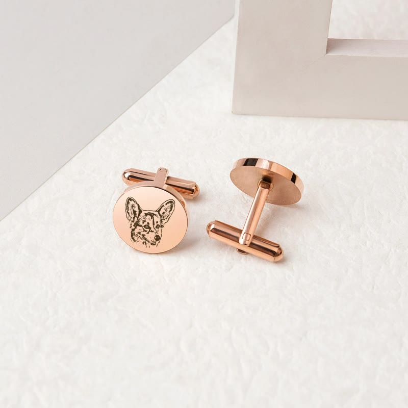 1 Pair Custom Pet Portrait Button Covers Set Cufflinks - Rose Gold - image 8
