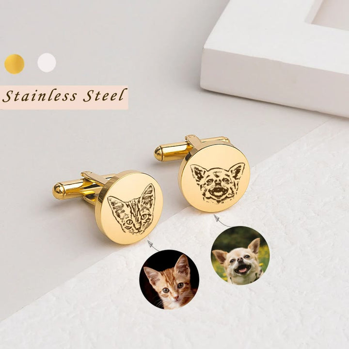 1 Pair Custom Pet Portrait Button Covers Set Cufflinks