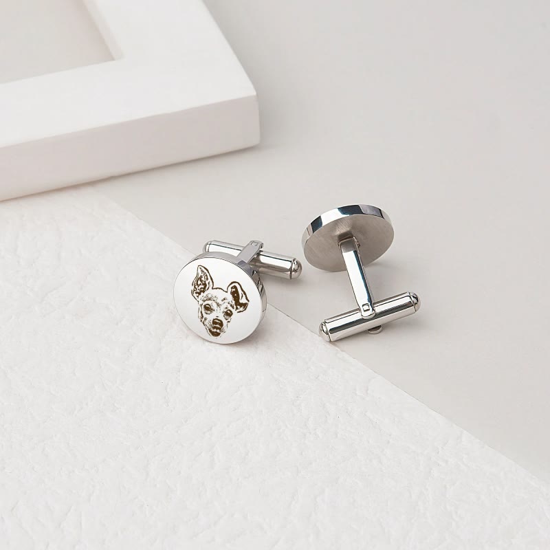 1 Pair Custom Pet Portrait Button Covers Set Cufflinks - Silver - image 7