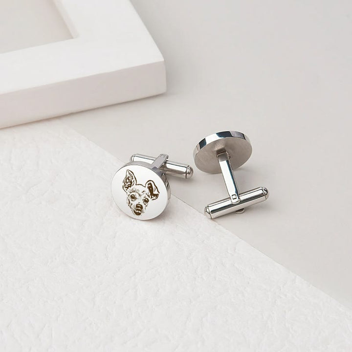 1 Pair Custom Pet Portrait Button Covers Set Cufflinks - Silver - image 7