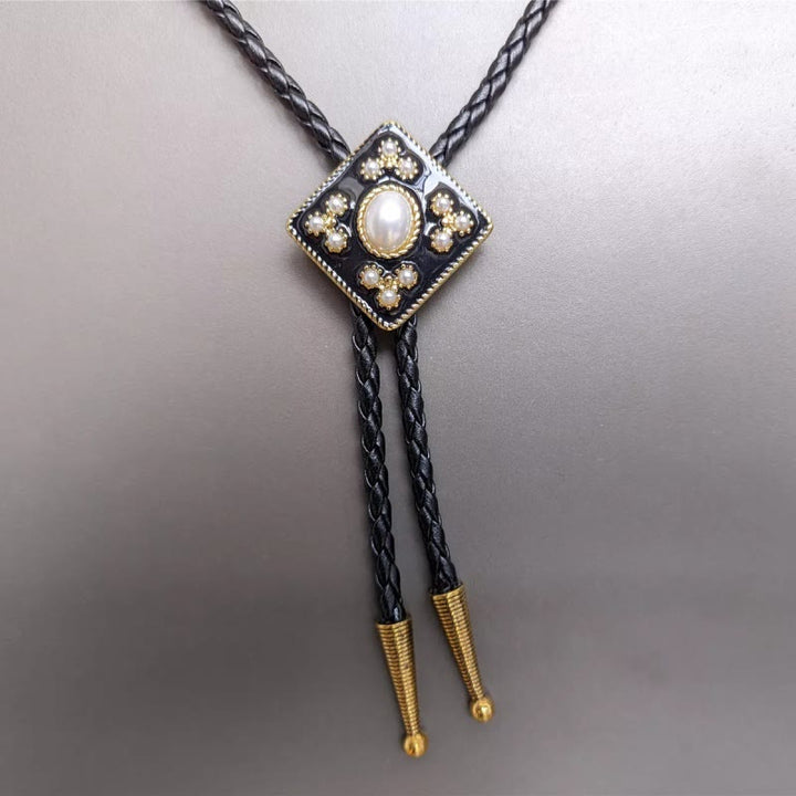 Western Cowboy Pearl Cross Bolo Tie Wedding Gift