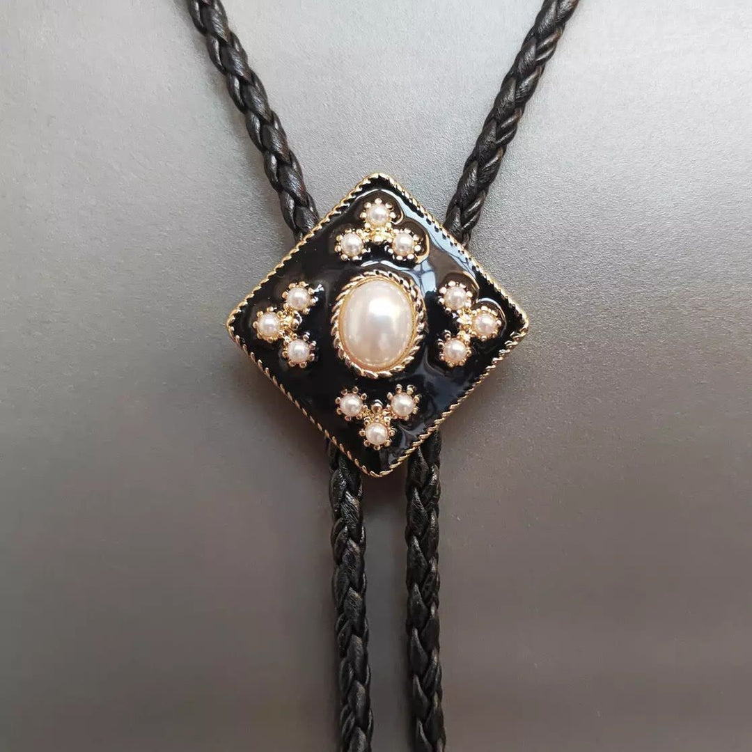 Western Cowboy Pearl Cross Bolo Tie Wedding Gift