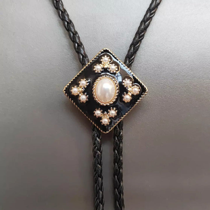 Western Cowboy Pearl Cross Bolo Tie Wedding Gift