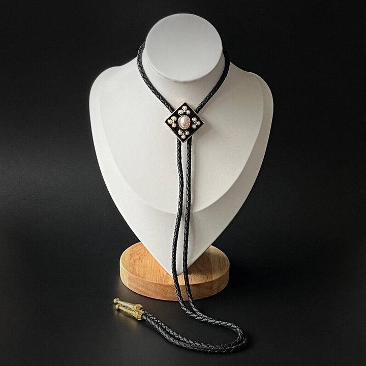 Western Cowboy Pearl Cross Bolo Tie Wedding Gift