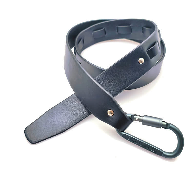 Unique Climbing Button Buckle Black Leather Belt