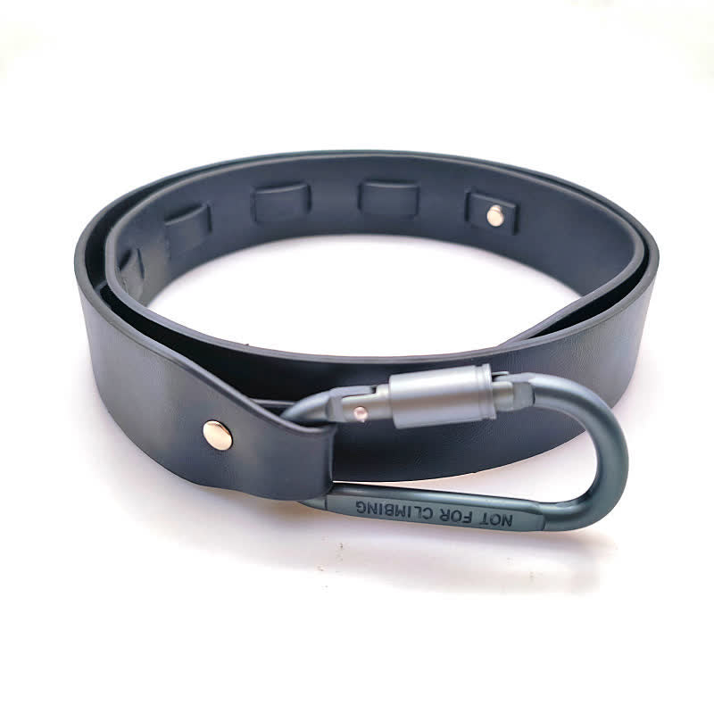 Unique Climbing Button Buckle Black Leather Belt