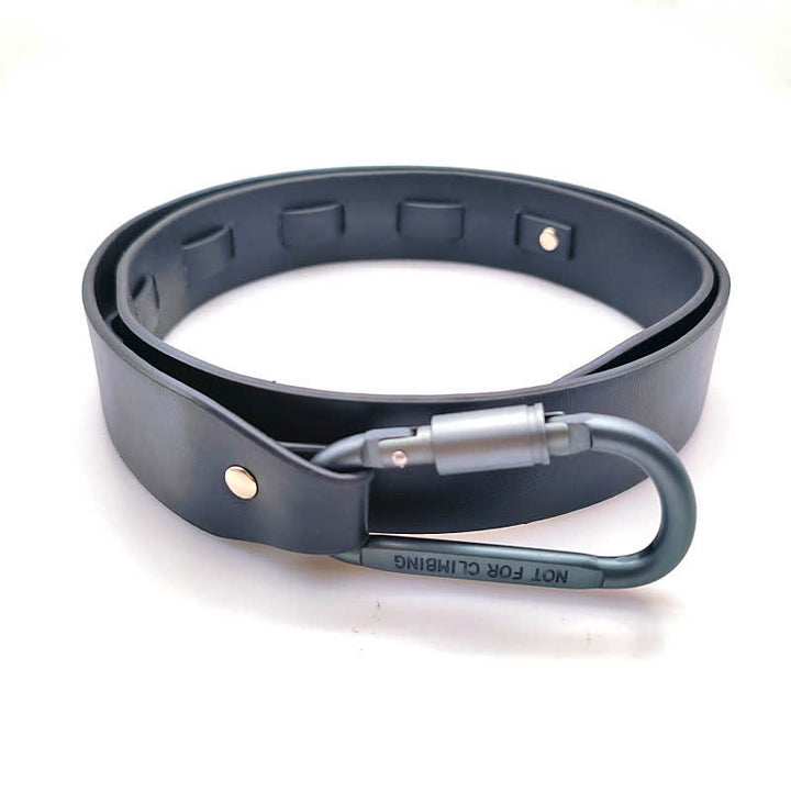 Unique Climbing Button Buckle Black Leather Belt