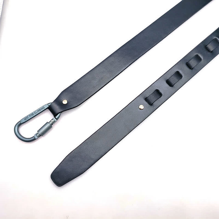 Unique Climbing Button Buckle Black Leather Belt