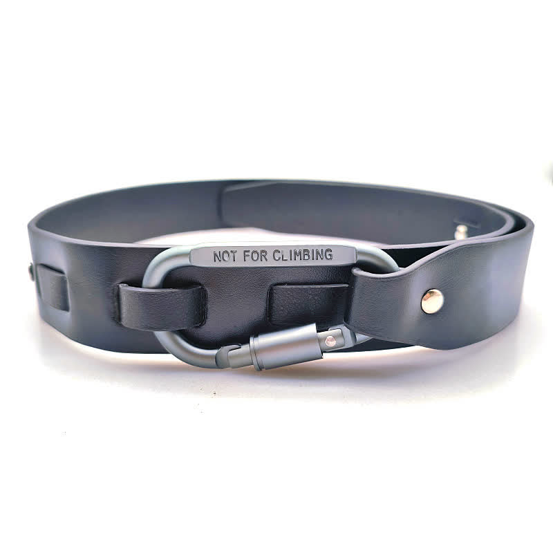 Unique Climbing Button Buckle Black Leather Belt