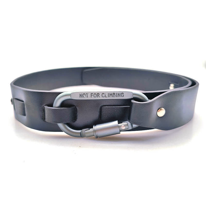 Unique Climbing Button Buckle Black Leather Belt