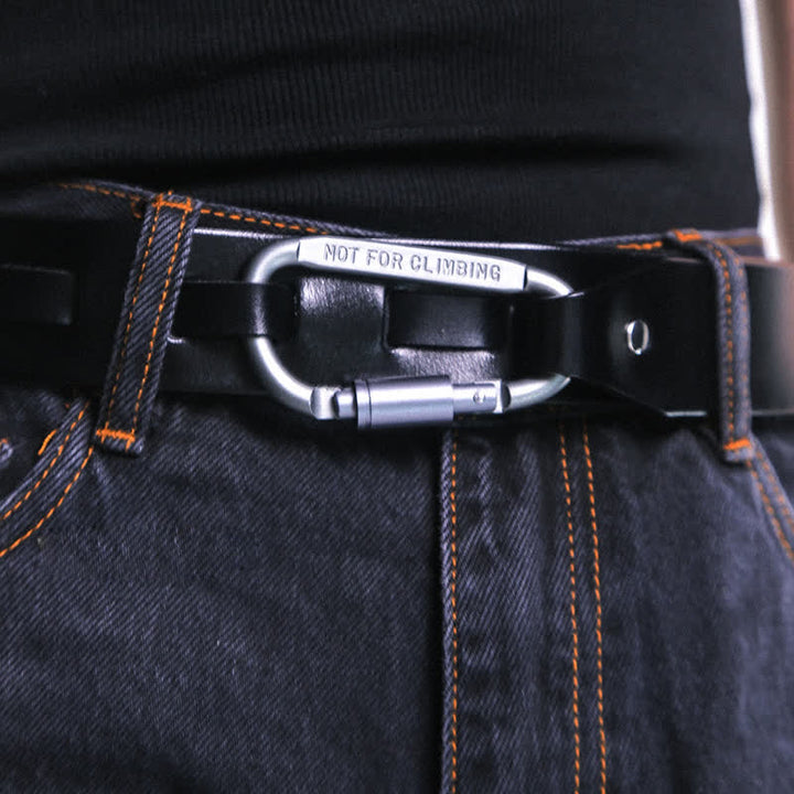 Unique Climbing Button Buckle Black Leather Belt
