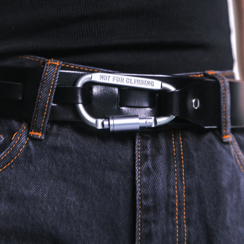 Unique Climbing Button Buckle Black Leather Belt - Black - 36 - image 0