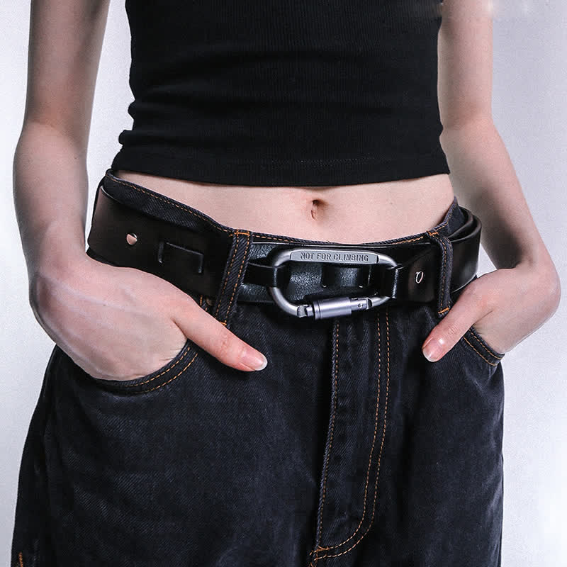 Unique Climbing Button Buckle Black Leather Belt - image 5