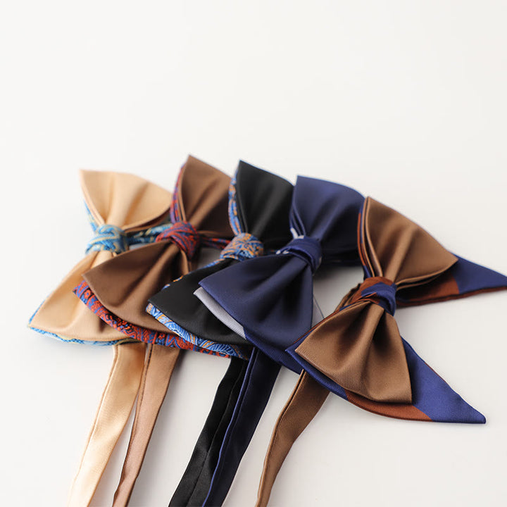 Oversized Paisley Adjustable Two-Layer Satin Bow Tie - image 3