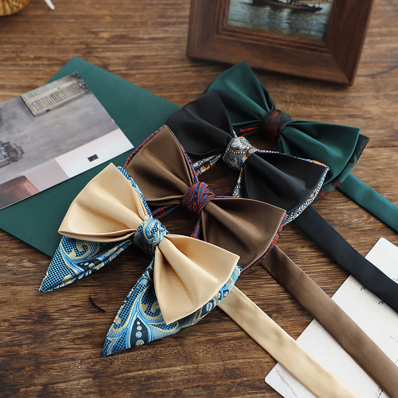 Oversized Paisley Adjustable Two-Layer Satin Bow Tie - image 0