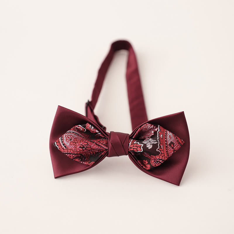 Paisley Adjustable Strap Two-Layer Satin Bow Tie - Style #6 - image 8