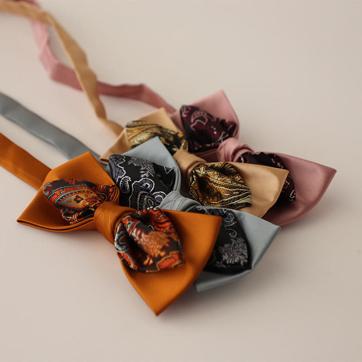 Paisley Adjustable Strap Two-Layer Satin Bow Tie - image 2