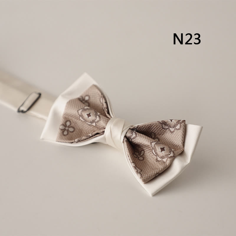 Beige Pattern Two-Layer Satin Adjustable Strap Bow Tie - Style #23 - image 24
