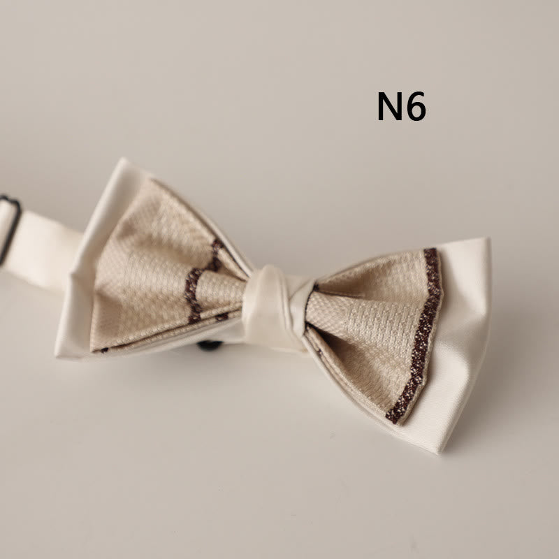 Beige Pattern Two-Layer Satin Adjustable Strap Bow Tie - Style #6 - image 8