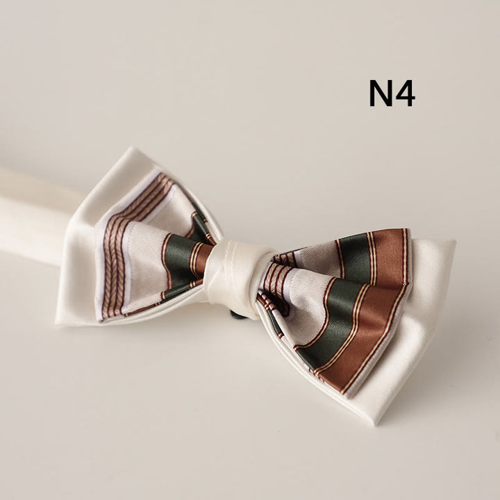 Beige Pattern Two-Layer Satin Adjustable Strap Bow Tie - Style #4 - image 6