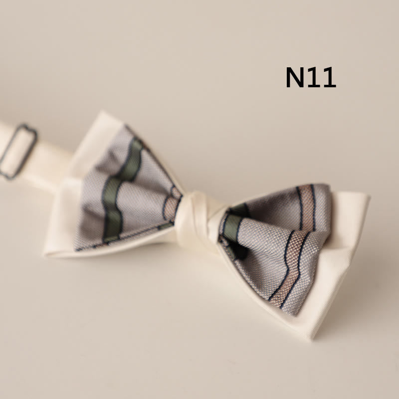 Beige Pattern Two-Layer Satin Adjustable Strap Bow Tie - Style #11 - image 12