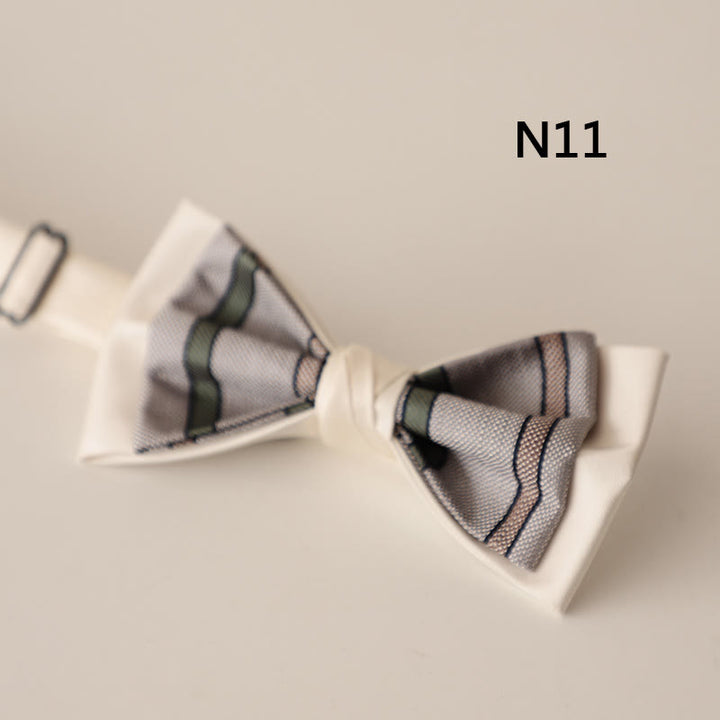 Beige Pattern Two-Layer Satin Adjustable Strap Bow Tie - Style #11 - image 12
