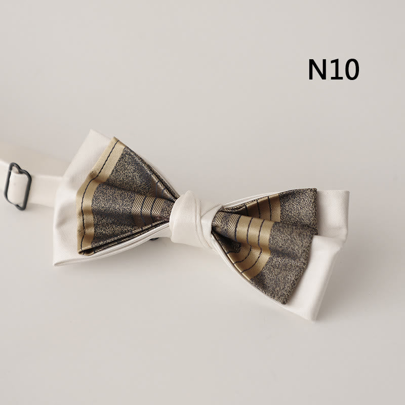 Beige Pattern Two-Layer Satin Adjustable Strap Bow Tie - Style #10 - image 11