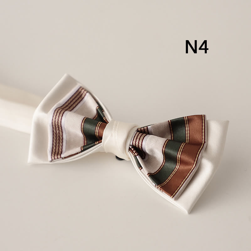 Beige Pattern Two-Layer Satin Adjustable Strap Bow Tie - Style #4 - image 6