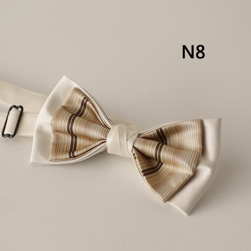 Beige Pattern Two-Layer Satin Adjustable Strap Bow Tie - Style #8 - image 9