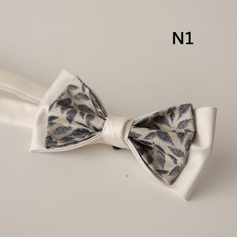 Beige Pattern Two-Layer Satin Adjustable Strap Bow Tie - Style #1 - image 1