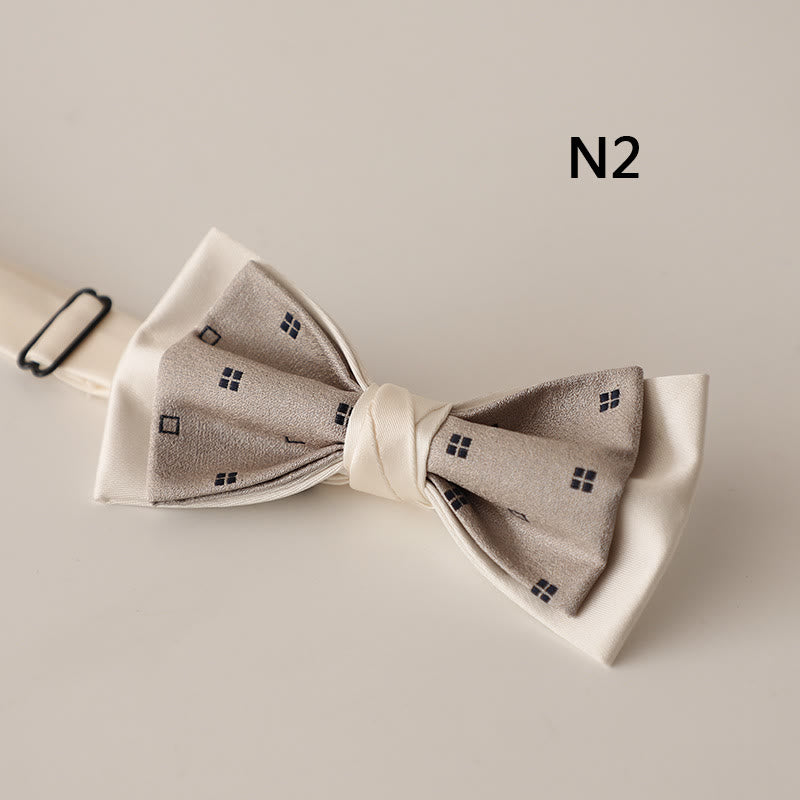 Beige Pattern Two-Layer Satin Adjustable Strap Bow Tie - Style #2 - image 4