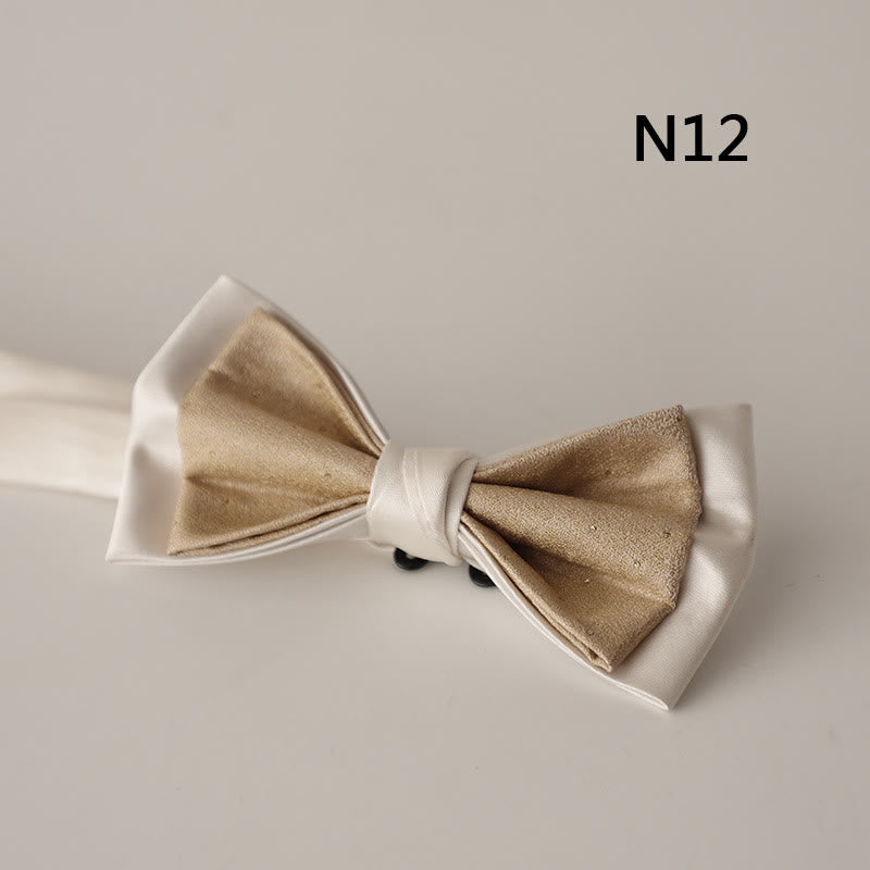 Beige Pattern Two-Layer Satin Adjustable Strap Bow Tie - Style #12 - image 13